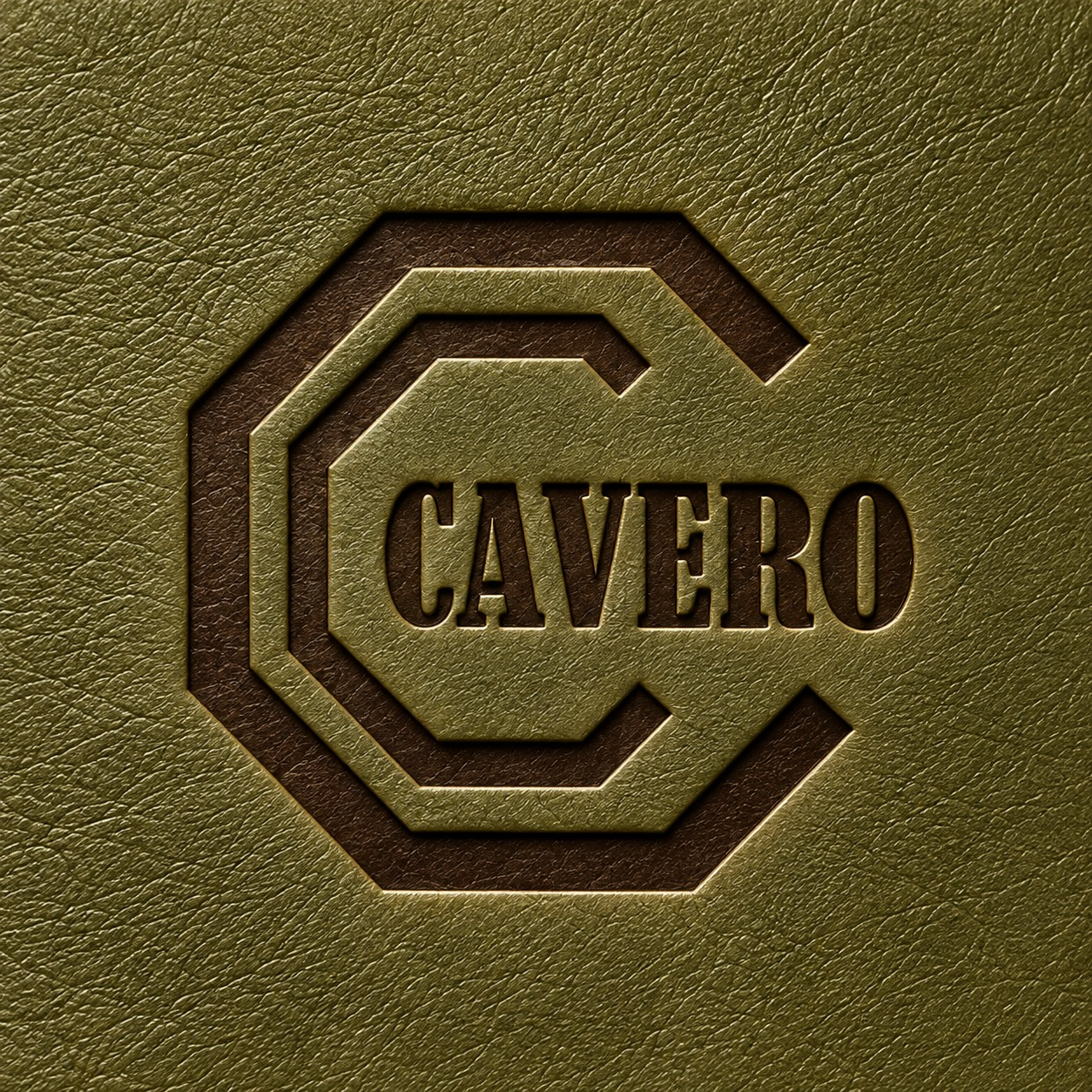 CAVERO engraved on olive leather